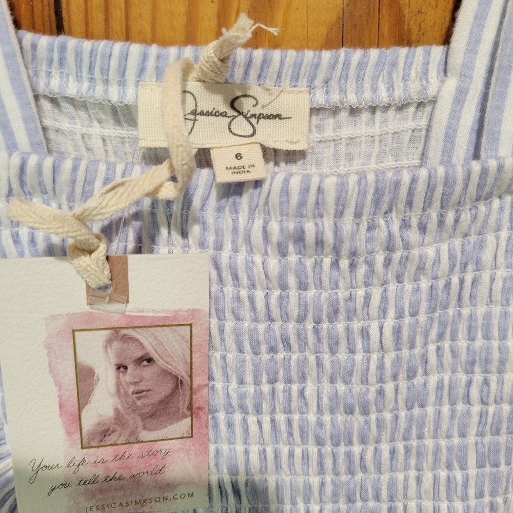 Jessica Sipson Blue Striped Kids Dress with Ruffle Sleeves - Picture 4 of 6